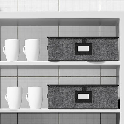 Aokeyee 2-Pack Cup and Mug Storage Box, Hard Shell China Storage Containers - Holds 24 Coffee Mugs, Tea Cups & Glasses, Stackable Organizers with Lid, Handles, Zippers & Label for Moving