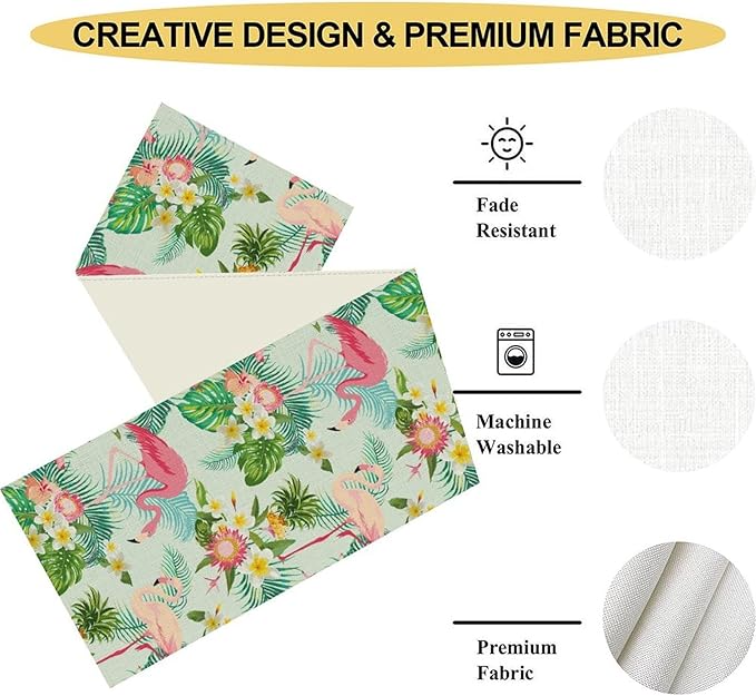 Tropical Table Runner,Hawaii Seasonal Floral Spring Summer Plants Pineapples Boho Table Center Decor for Family Kitchen and Living Room Outdoor Farmhouse Party Table Decorations, 13"x36"