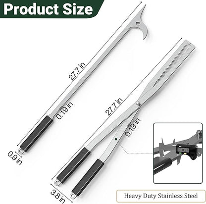 Tredre Fire Tongs and Fire Poker Set, Stainless Steel Fire Pit Tools for Outside, Heavy Duty Fireplace Tongs Log Grabber for Campfire, Wood Stove, Rust-Resistant Firewood Tong Set