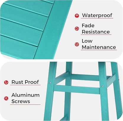 Costaelm Outdoor Bar Table, 42" Counter Height Square Patio Cocktail Bar Table with Umbrella Hole, Patio Bistro Dining Pub Table for Front Porch Deck Backyard Garden, Turquoise