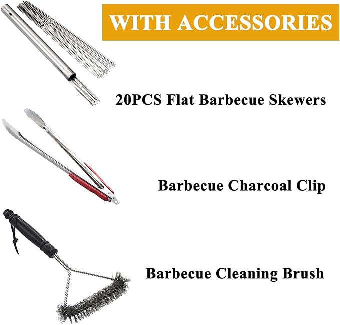 WILLBBQ Charcoal Grills Commercial Quality Portable Hibachi BBQ Lamb Skewer Folded Camping Barbecue Grill for Camping(31.6x7.1x5.1inch With Accessories) - The Perfect Gifts for Grill Lovers