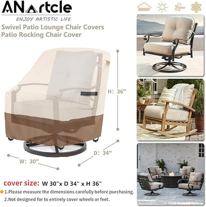 Outdoor Swivel Lounge Chair Cover 2 Pack,600D Waterproof Heavy Duty Outdoor Chair Covers(30 W x 34 D x 38.5 H inches),Patio Swivel Chair Covers for Outdoor Furniture,Beige&brown.