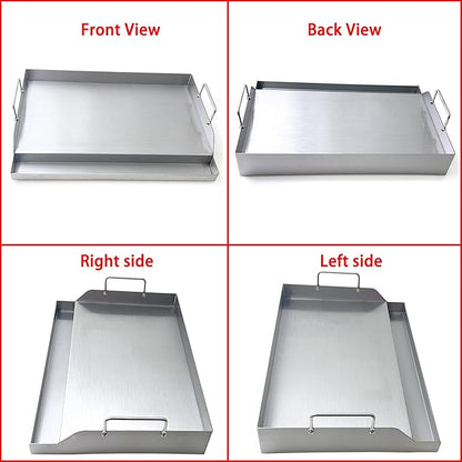 Direct Store Parts DS126 Stainless Steel BBQ Cooking Griddle, Universal Flat Top Griddle with 2 Handles for Most Gas Grills, W18"×D12.5"×H2.75", Heavy Duty Stainless Steel Griddle 1pc, Middle size