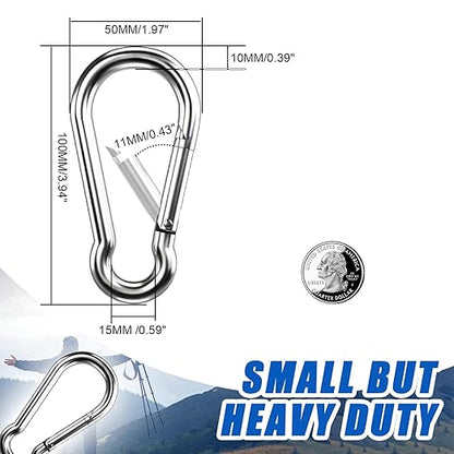 Large Carabiner Clip Hooks, 6pcs 4 inch Carabiners Heavy Duty, 304 Stainless Steel Spring Snap Hook Fits Camping Hanging Hiking Weight Lifting, Metal Clips for Rope or Chain