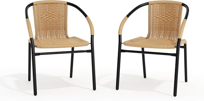 EMMA + OLIVER Beige PE Rattan Stackable Patio Dining Chair, Indoor/Outdoor Use - Image 8
