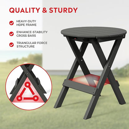 Costaelm Paradise HDPE Outdoor 24.5 Inch Round Portable Folding Patio Dining Table, Gray