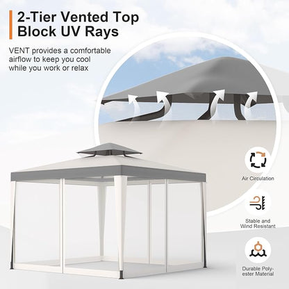 10’x10’ Patio Gazebo Canopy Tent w/Removable Netting, Ventilated Double-tier Top - Image 4