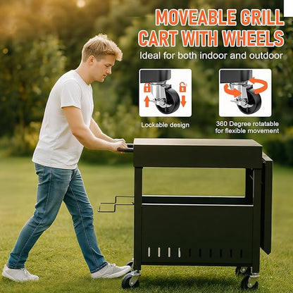 Outdoor Grill Table Cart for Blackstone 28"/36" Omnivore Griddle, 50" x 22“ Large Outdoor Kitchen Island with Foldable Side Table for Blackstone 17”/22” Griddle, Home BBQ, Tailgates, Cookouts