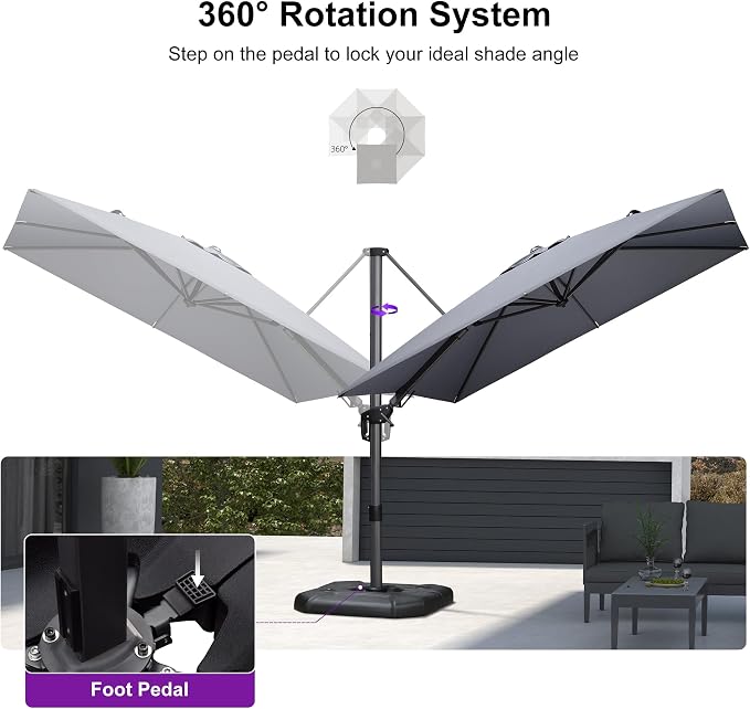 PURPLE LEAF Patio Cantilever Umbrella Left-right Tilting 9' X 9' Light Grey | - Image 7