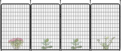 FXW Garden Fence Outdoor for The Yard – 50in(H) x 10.4ft(L) Heavy Duty Metal Animal Barrier for Dog and Rabbit, Decorative Dog Fence, 4 Panels, Black