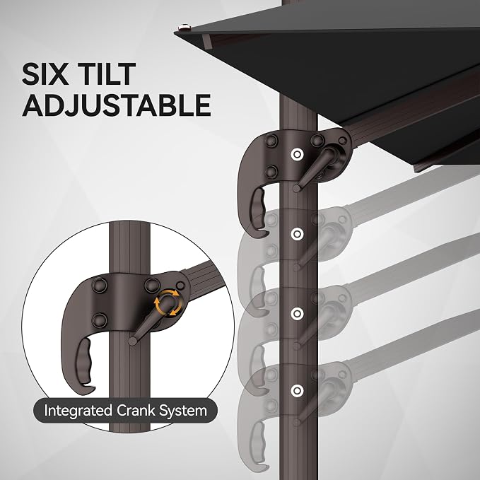 9x12FT Cantilever Patio Umbrella Heavy-Duty Aluminum | 360° Rotating Double - Image 6