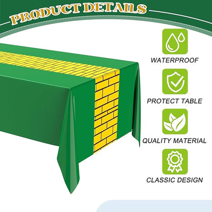 3 Pcs Yellow Brick Runner Tablecloth 54 x 108 Inch Brick Wall Backdrop Green Waterproof Rectangle Disposable Cover, Princess Decorations Party Supplies for Christmas Cosplay Party