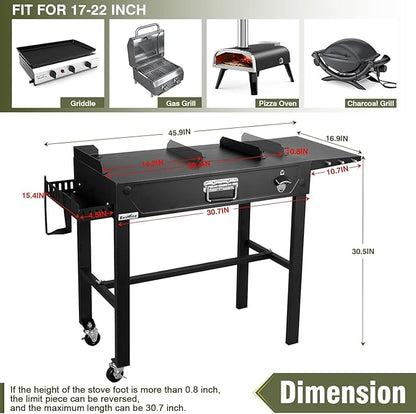 All-in-One Outdoor Grill Table with Built-in 2-Burner Propane Gas Grill – Portable Stainless Steel Cooking Station with Storage, Hooks & Lockable Wheels for Camping, Tailgating, Backyard BBQ