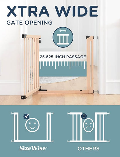 SizeWise™ Wood Pressure Mounted Safety Gate 34.25"-38.18" | Extra-Wide Passage | Auto-Close Two-Way Opening for Doorways and Hallways | Easy Installation | PEFC Certified Beech Wood (28.7" Passage)