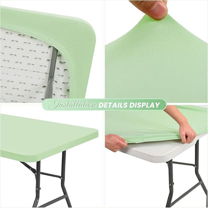 10 Pack Stretch Fabric Table Top Cap Cover, Sage Green Table Covers fits 6Ft Tables, Washable Elastic Universal Rectangle Tablecloth Protector for Indoor Outdoor Party Picnic Wedding (30" W x 72" L)