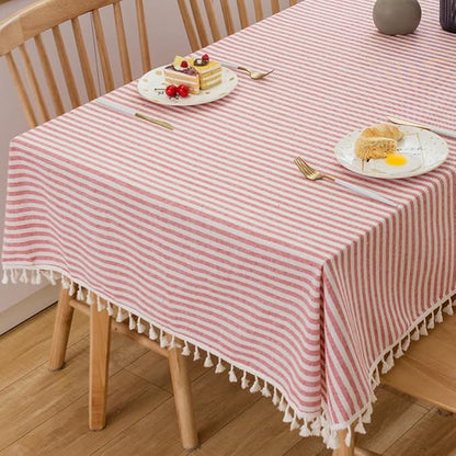 TruDelve 102 Inch Rectangle Tablecloth Red and White Ticking Stripe Tablecloth Fabric Cloth Tablecloths for Rectangle Tables (Red,102"x55",Rectangular)