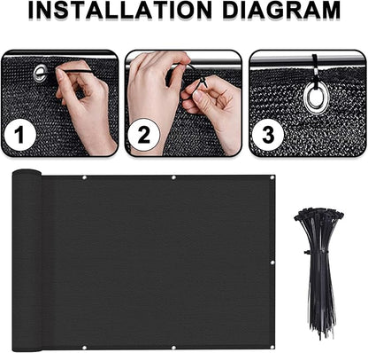 LOVE STORY 3.3'x19.5' Black Balcony Screen Privacy Fence Cover UV Protection (HDPE) Weather-Resistant 3 FT Height Shield for Deck, Patio, Backyard, Outdoor Pool, Porch, Railing