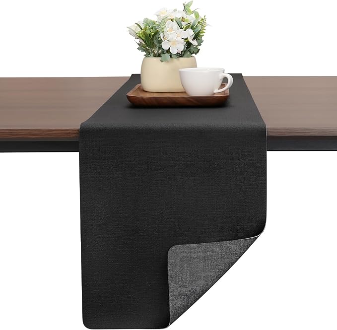 Table Runners 72 Inches Long, Dual-Sided Faux Leather Farmhouse Table Runner Waterproof Heatproof Non-Slip for Living Room Party Home Decor Holiday Decorations(Gray Black, 15 x 72 Inch)