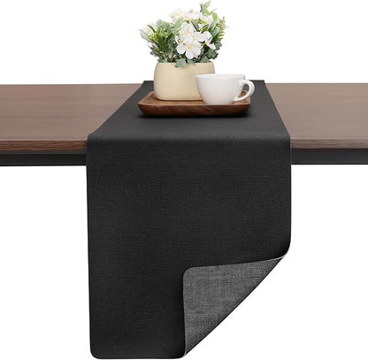 Table Runners 55 Inches Long, Dual-Sided Faux Leather Farmhouse Table Runner Waterproof Heatproof Non-Slip for Living Room Party Home Decor Holiday Decorations(Gray Black, 12 x 55 Inch)