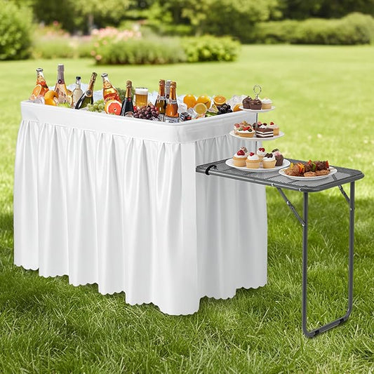 VINGLI Ice Table with Side Table, Portasble Cooler Table with Removable Skirt, Patio Table, Indoor & Outdoor Bar for Events, Parties and Camping White