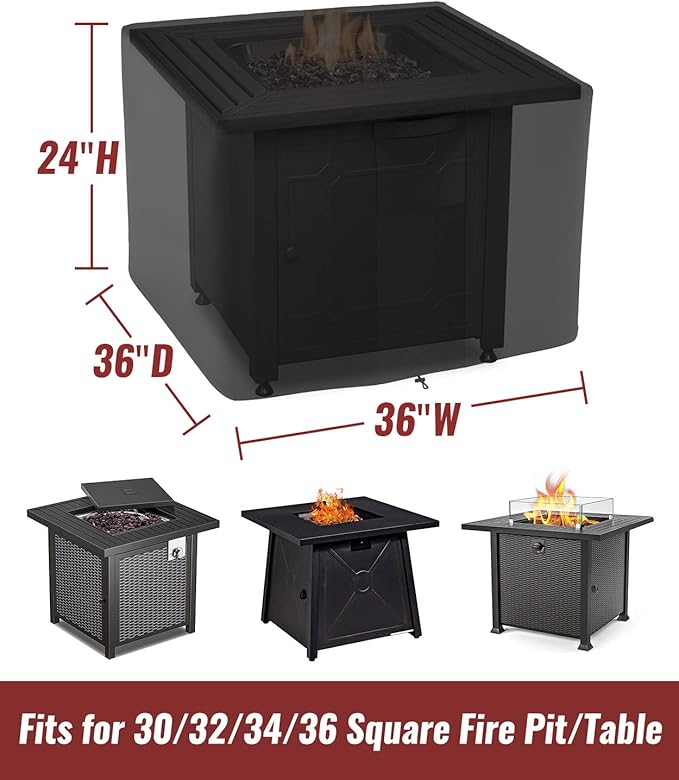 NUPICK 36 Inch Square Fire Pit Cover for Propane Fire Pit/Table, 100% Waterproof Cover Fits 30/32/34 Inch Fire Pit, All Weather Resistant