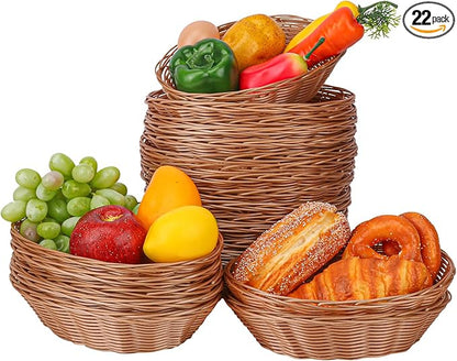 22 Pack 9 Inches Oval Wicker Bread Basket, Woven Serving Basket, Wicker Fruit Baskets for Table, Restaurants, kitchen, Party (9.06 x 5.91 x 2.56 Inch)