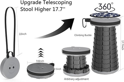 ALEVMOOM Telescoping Stool with Cushion, Portable Telescoping More Sturdy Capacity 440Ib,Collapsible Retractable Adjustable Folding Stool for Garden Hiking Fishing BBQ