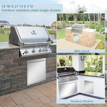 Outdoor Kitchen Door 18" W x 21" H inch Double Wall Door Panel Stainless Steel BBQ Single Door Flush Mount for Outdoor Kitchen Island(w/Right Swing)