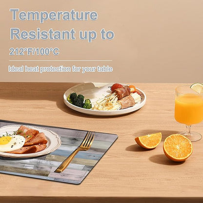 Farmhouse Placemats Set of 4 - Driftwood Faux Leather Heat Resistant Placemat for Dinner Table, Non-Slip Waterproof Oil-Proof Washable Reusable for Indoor Outdoor Kitchen Decor, 15.75In*11.81In