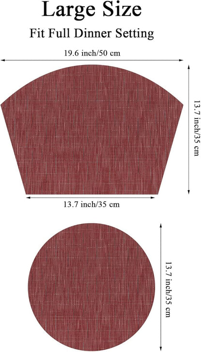 SHACOS Large Size Wedge Placemats with Centerpiece Round Mat Set of 5 Round Table Place Mats Washable Dining Table Placemats Reversible Durable, Burgundy