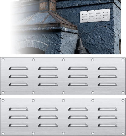 2 Pack Stainless Steel Venting Panel for BBQ Grill Accessory, 15x4.5 Inch (12-Slots), 304 Grade Metal Vent Cover for Masonry Fire Pits & Outdoor Kitchens, Weather Resistant, 15" by 4-1/2"