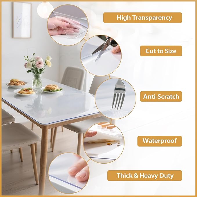 Frosted Table Protector 30 x 60 Inch, 1.9mm Thick Waterproof PVC Plastic Table Cover, Durable Table Pad for Dining Room, Kitchen, Writing Desk, and Coffee Tables