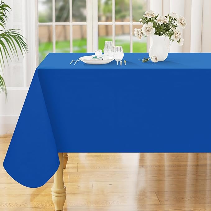 Smiry Rectangle Table Cloth 60x84 Inch, Waterproof Wipeable Vinyl Tablecloths Protector, Oil Spill Proof Plastic Table Cover for Dining, Picnic, Camping, Outdoor, Blue