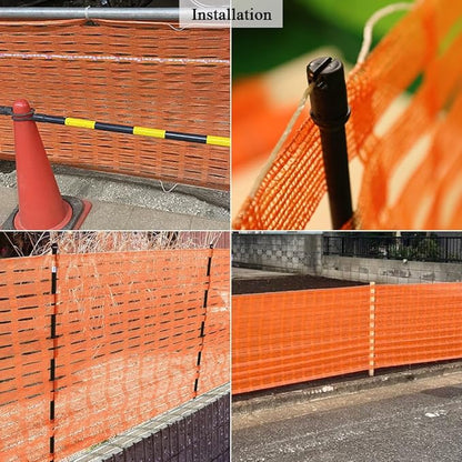4x100 FT Orange Safety Fence, Plastic Mesh Roll for Temporary Barrier Use in Construction Sites, Snow Fencing Driveway Marking, Ski Trails, Crowd Control & Nighttime Emergency Warning