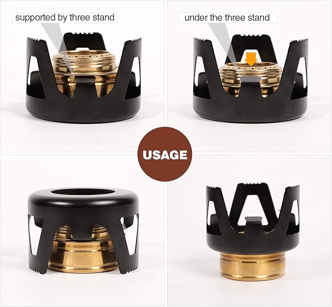 REDCAMP Mini Alcohol Stove for Backpacking, Lightweight Brass Spirit Burner with Aluminium Stand for Camping Hiking