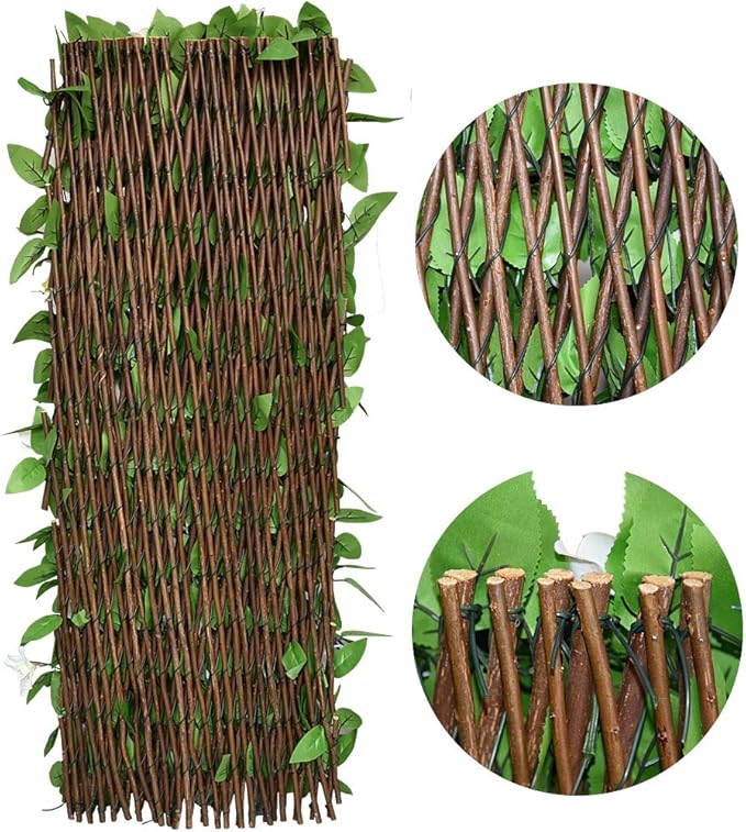 Expandable Fence Privacy Screen for Balcony Patio Outdoor,Decorative Faux Ivy Fencing Panel,Artificial Hedges (Single Sided Leaves) (2, White Flowers)