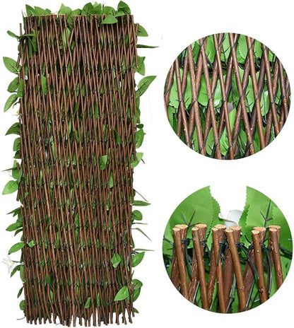 Expandable Fence Privacy Screen for Balcony Patio Outdoor,Decorative Faux Ivy Fencing Panel,Artificial Hedges (Single Sided Leaves) (2, White Flowers)