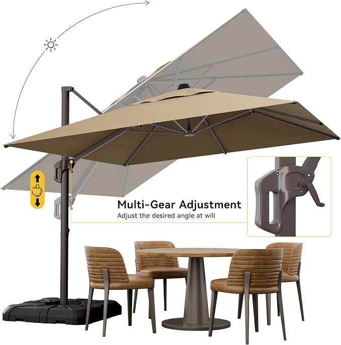 10x10FT Cantilever Outdoor Umbrella, 360° Rotating Large Offset Square Patio - Image 4