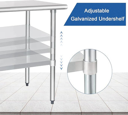 HARDURA Stainless Steel Table 30X48 Inches with Undershelf and Galvanized Legs NSF Heavy Duty Commercial Prep Work Table for Restaurant Kitchen Home and Hotel