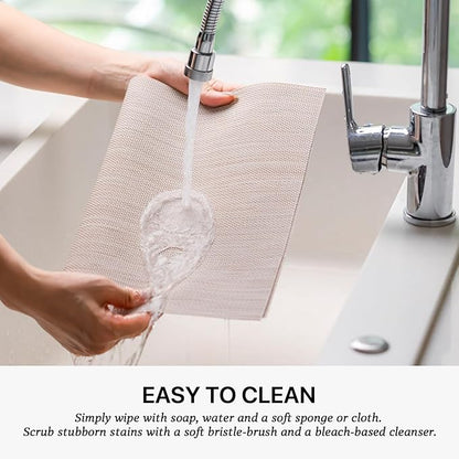 LEXMORE PlaceMats Set of 12 Vinyl/Plastic Woven Place Mats for Kitchen Table Indoor/Outdoor Washable PlaceMat Wipeable Dining Table Mats(Beige)
