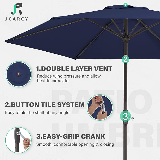 JEAREY 7.5 ft Outdoor Patio Umbrella, Table Umbrella, Tilt & Crank lift - Image 3