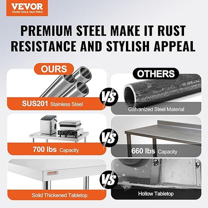 Mophorn 30x18x34 Inch Stainless Steel Work Table 3-Stage Adjustable Shelf with 4 Wheels Heavy Duty Commercial Food Prep Worktable with Brake for Kitchen Prep Work
