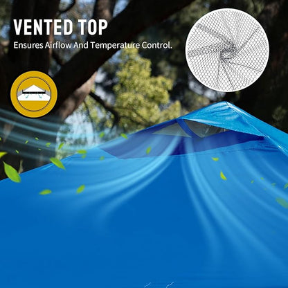 CROWN SHADES 10x10 Pop Up Canopy - Beach Tent with One Push Setup - Easy Outdoor Sun Shade for Events, Parties, Camping - Gazebo with STO-N-Go Cover Bag, Silver Coated Top, Blue