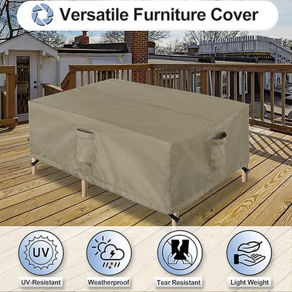 OutdoorLines Outdoor Waterproof Patio Table Furniture Set Covers - Square Weatherproof Patio Furniture Covering for Deck, Lawn and Backyard 126 L x 126 W x 32 H in, Camel