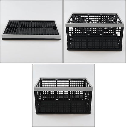 3 Pack 42 L Large Plastic Collapsible Storage Crates, Stackable Folding Milk Crate, Black