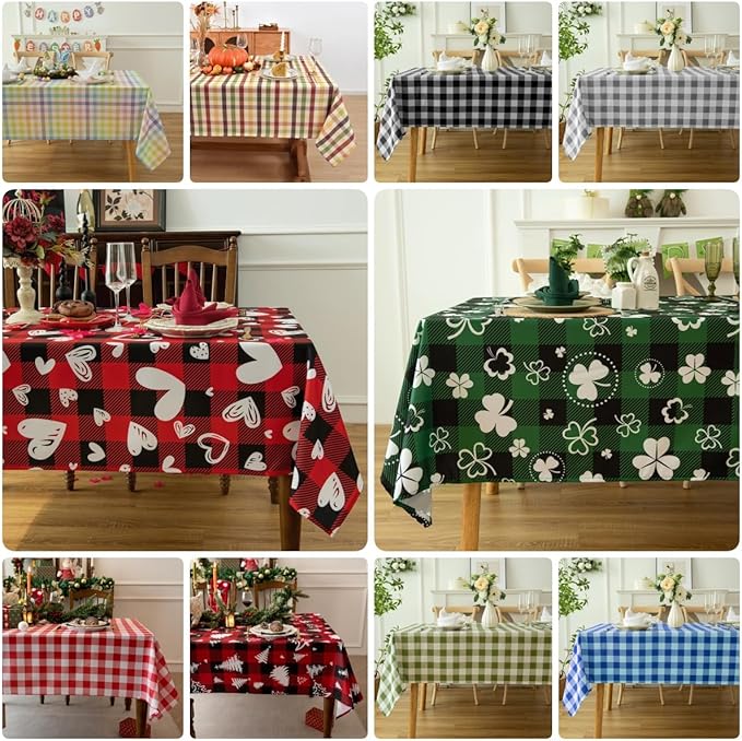 Classic Gingham Tablecloth Fabric - Oblong 58x120 Water Resistant Chequered Pattern Table Cloth for Indoor/Outdoor Use - Tabletop Cover for Birthday, Picnics, Gardens, and Parties