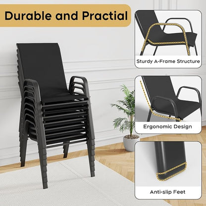 Patio Dining Chairs Set of 8 Outdoor Stackable Dining Chairs - Image 7