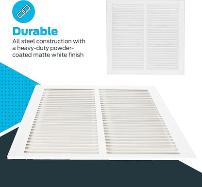 EZ-FLO 14 x 14 Inch (Duct Opening) Return Air Vent Cover for Wall or Ceiling, Solid Steel Return Air Grille, HVAC Vent Cover, White, 61640