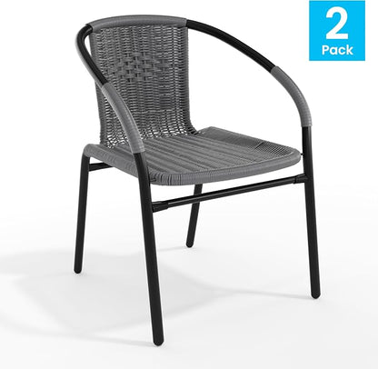 Flash Furniture Lila 2 Pack Gray Rattan Indoor-Outdoor Restaurant Stack Chair | - Image 4