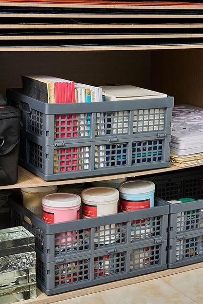 3-Pack Plastic Collapsible Storage Crates-30L,Foldable Plastic Crates for Storage (Gray)